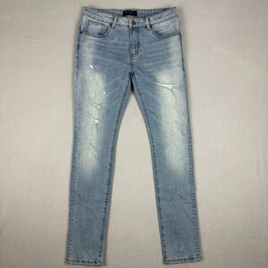 Richie Le Collection Men Size 32 Slim Straight Jeans Distressed Denim Light Blue